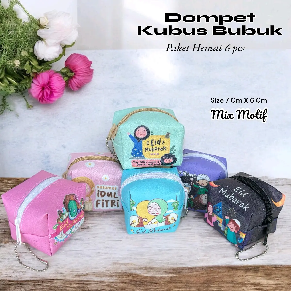 Paket Hemat 6 Pcs Dompet Kubus Bubuk Mix Motif Wanita