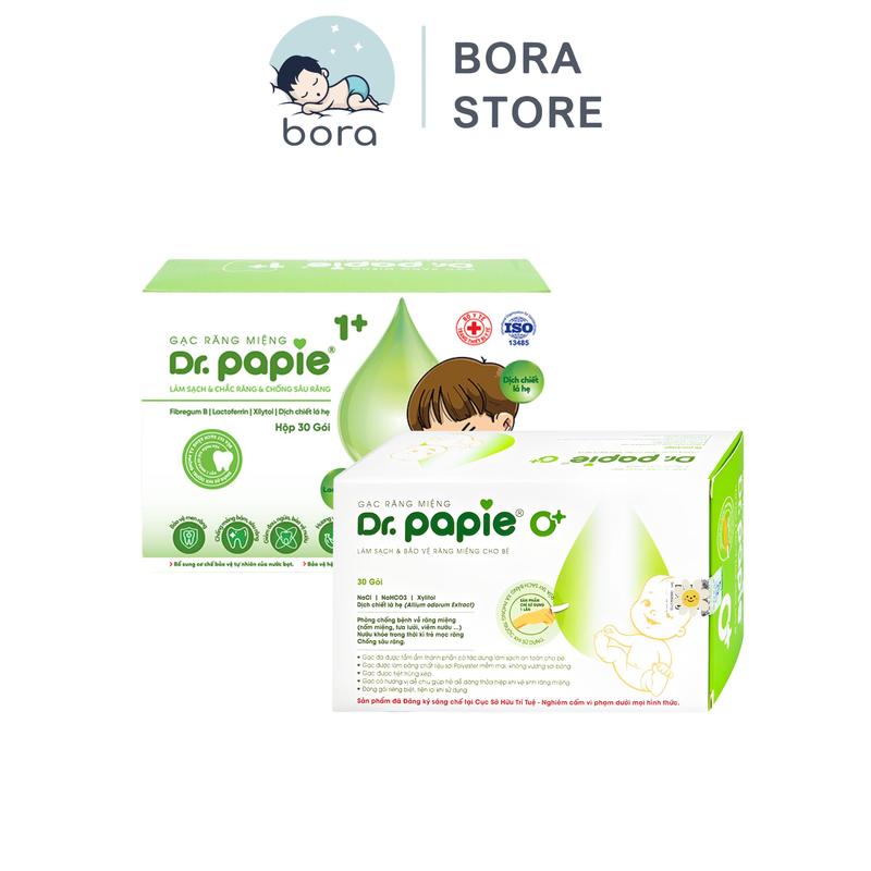 Gạc rơ lưỡi Dr Papie chính hãng, hộp 30 gói Cho Bé