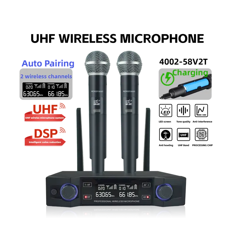 Ready Stock  4002-58V2T Double Mic Wireless  untuk Souncard/Speaker Garansi Resmi 1 Tahun Microphone Bluetooth Mikrofon Soundcard mic  karaoke 0
