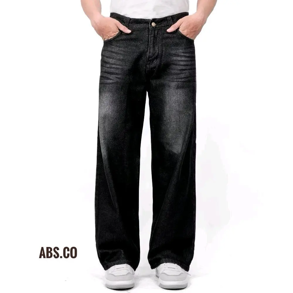 Celana Wisker Jeans Panjang Pria Denim Model Korea Style Gombrong Hitam