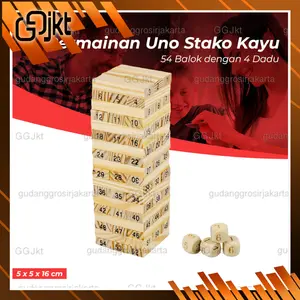 [TODDI] PERMAINAN UNO STACKO KAYU 54 BALOK DENGAN 4 DADU SUSUN BALOK GAME FUN KIDS