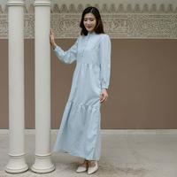 Gambar Beatrice Clothing Naura Maxi Dress - Dress Wanita Motif Lengan Panjang Kerah Koko - XL Sage Green dari Beatrice Clothing Kota Administrasi Jakarta Barat 3 Tokopedia