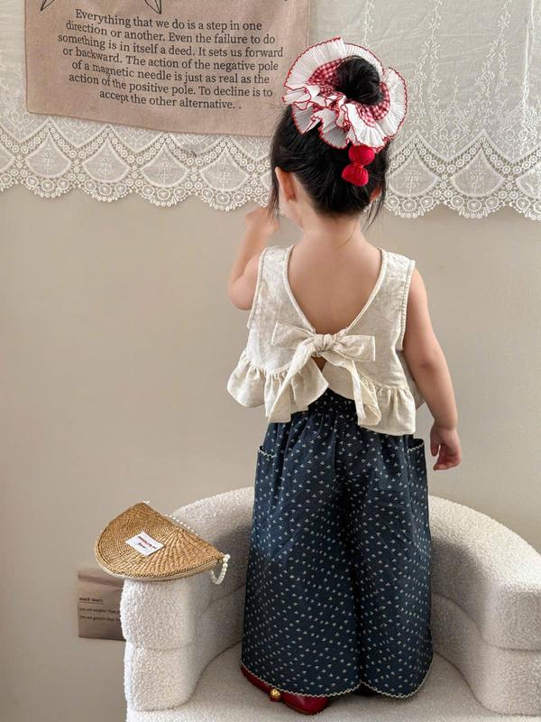 (Bon Kids) Áo bèo thắt nơ kết hợp quần ống xuông phong cách Hàn Quốc cho bé gái 6-25kg