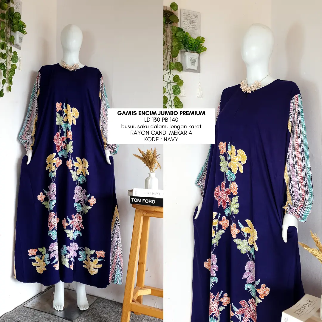 gamis motif encim jumbo premium LD 125 | busui friendly | gamis batik muslim jumbo rayon candi mekar Dress Wanita Baju