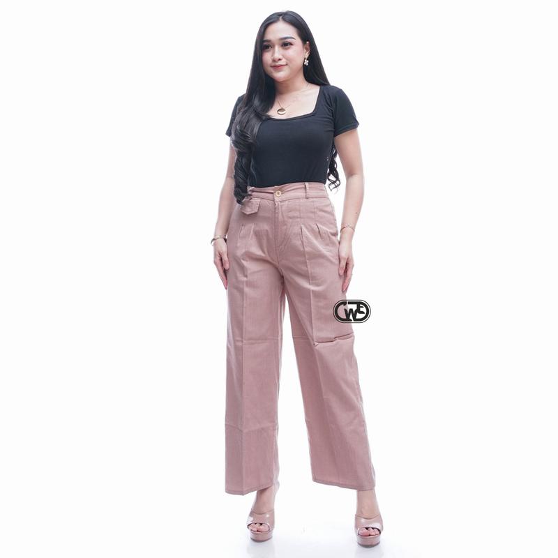 outfit celana oro pants jeans denim Highwaist Loose Anti Kusut Panjang Casual Wanita 5