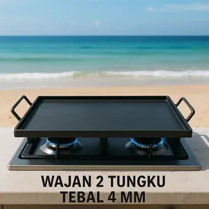 Wajan Grill martabak kebab burger wajan datar 2 tungku tebal 4 MM Panggangan 2 tungku