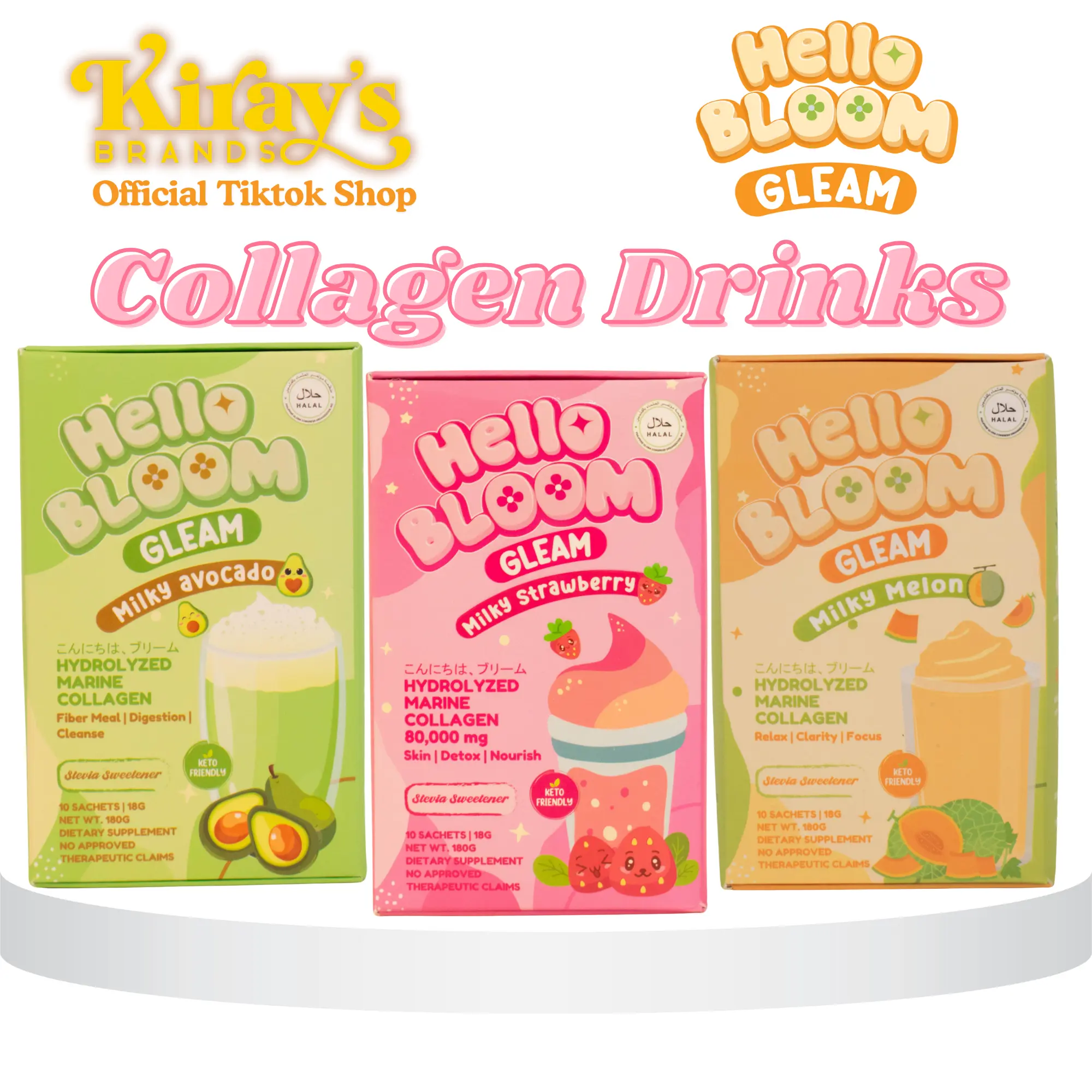 Hello Bloom & Hot Babe by Kiray Celis 2 Boxes Collagen Glutathione L- Carnitine Summer Drink for Skincare Hair Energy & Anti-Aging