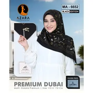 Hijab Segiempat Motif Azara Oskara Dubai Premium Black Edition - Beli 5 Pcs Free Hijab / Ciput -  Logo Metal Laser Cut - Voal Motif Eksklusif 8
