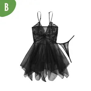 Bluebell BT003 Baju Tidur Lingerie Wanita Model Renda Serat Mesh Eksotis String Bra Set Model Dres