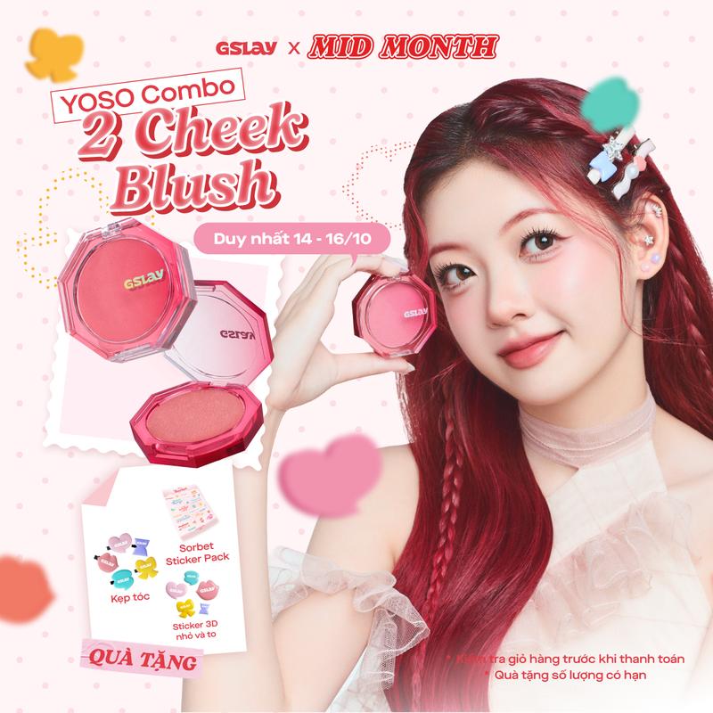 Combo 02 Má hồng kem hoá phấn GSLAY Sorbet Cheek Blush thuần chay mịn lì và nhũ dễ tán bền màu 5gr (5grx2)