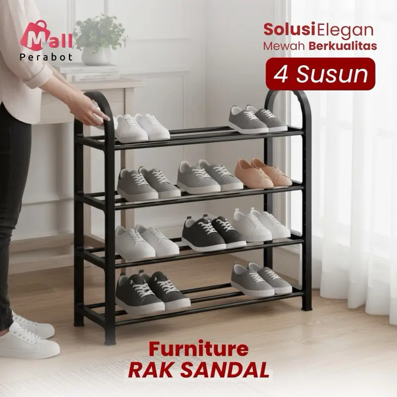 Mall Perabot | Rak Sandal Sepatu 4 Susun Plastik Tebal Berkualitas Solusi Elegan Hemat Ruang