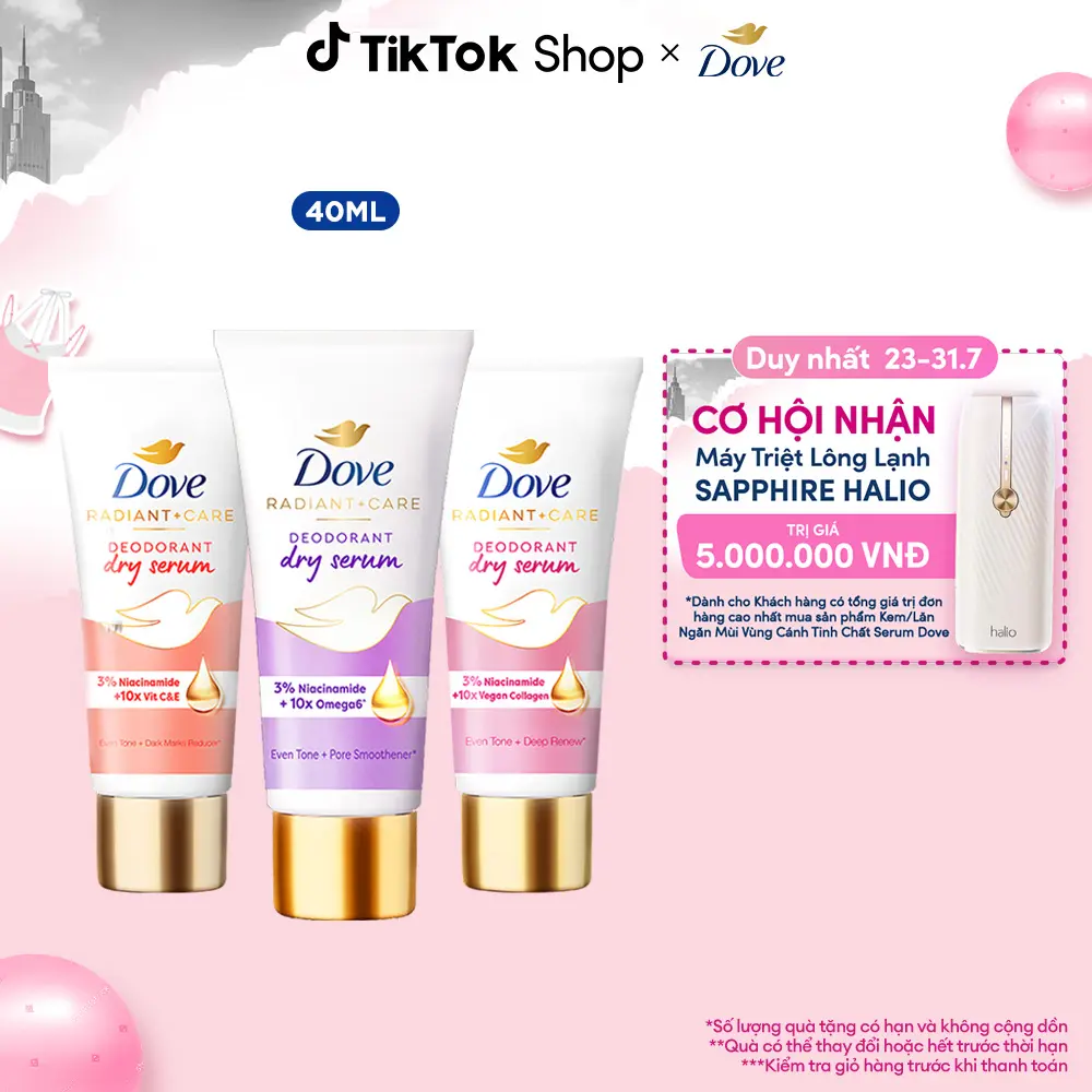 [CHÍNH HÃNG] Dove Serum dưỡng sáng khử mùi Dove dành cho nữ với 3% Niacinamide giúp da sáng mịn đều màu 40ml tốt như lăn khử mùi[1]