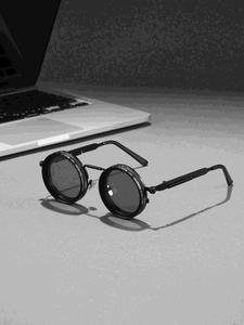 Lentes de sol polarizados redondos ajustables Steam Punk, Unisex, Marco de aleación de magnesio y aluminio, Para todas las estaciones
