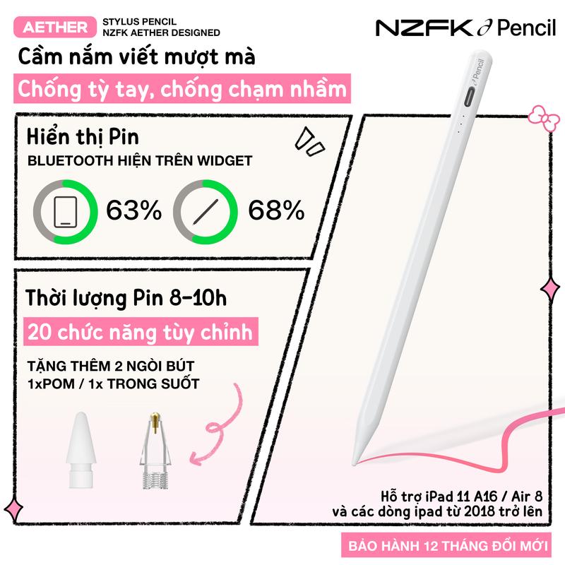 Bút cảm ứng A Pencil dành cho iPad thế hệ 11 A16, iPad Air 8/7/6/5/4/3, iPad Pro M5/M4/M2/M1, iPad Mini 6/7 Chống tỳ đè,, Hiển thị PIN, Pin trâu, Tặng kèm cáp sạc Ngòi kim loại, Bảo hành 6 Tháng Đổi mới