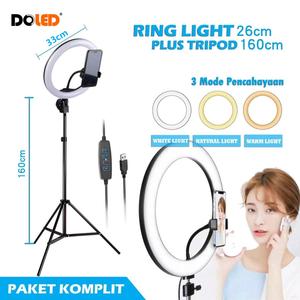 Ringlight 33cm complete package + tripod 1.6 meter make up vlog lampu ringlight accessories holder led Phone Selfie Smartphone Camera Cellphone
