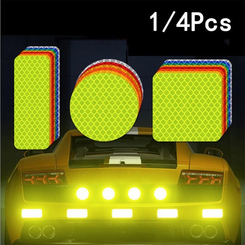 Product Introduction of 1/4Pcs Decal Red/Blue/Orange/White/Yellow Square/Rectangle/Round Warning Mark Reflector Tape Door Bumper Stickers  Car Reflective Strips 15