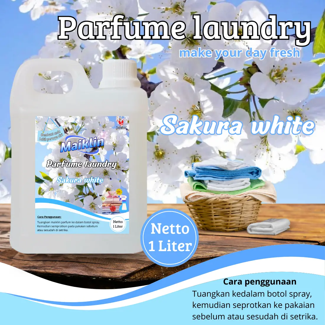 Maiklin Parfum Laundry Tahan Lama Sakura White 1 Liter - Antibacterial Fabric Spray