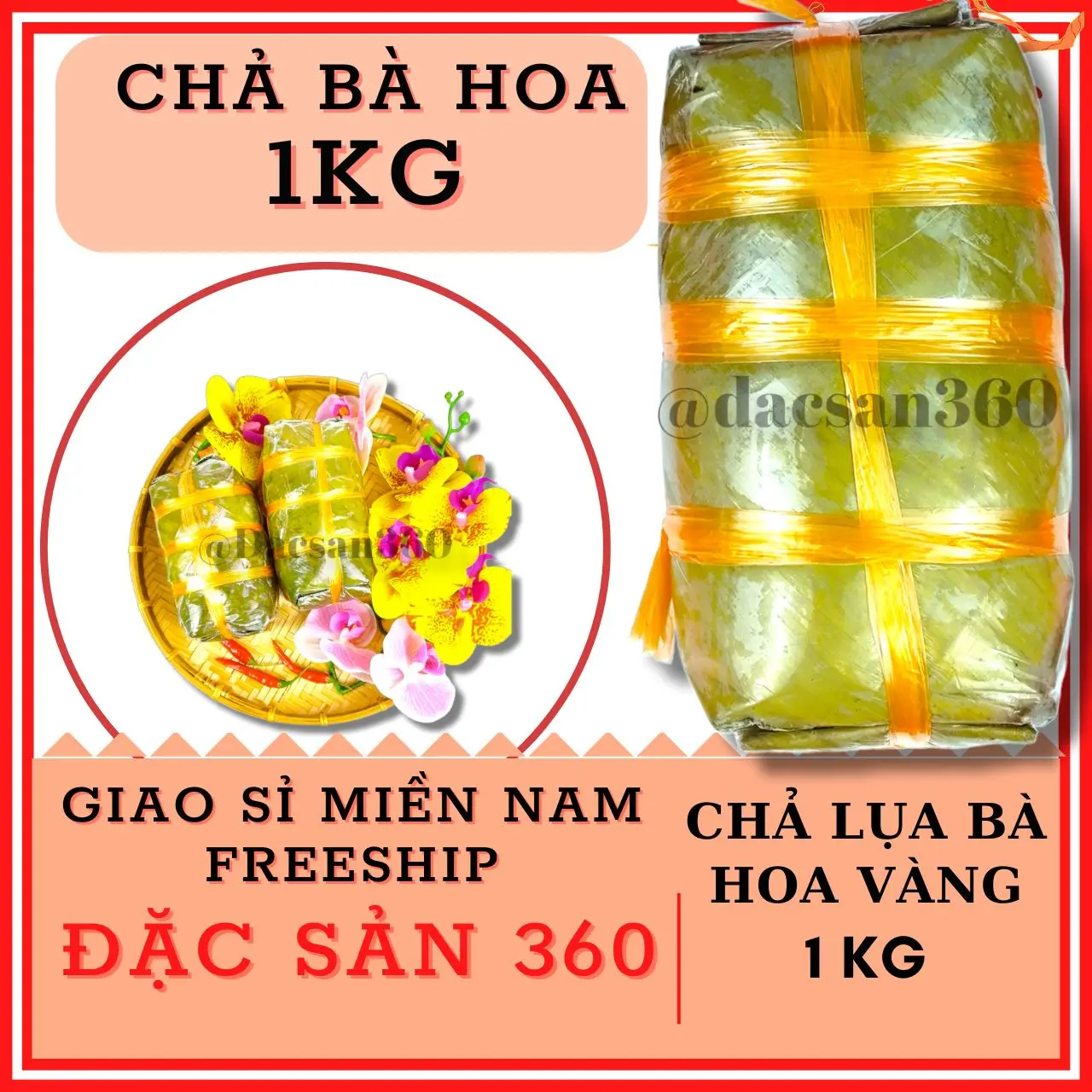Chả Lụa Bà Hoa Vàng 2 Cây 500g _ Hàng Ăn Nhà 1kg (Chỉ giao miền nam)_L.BHV.2001 Cay Heo
