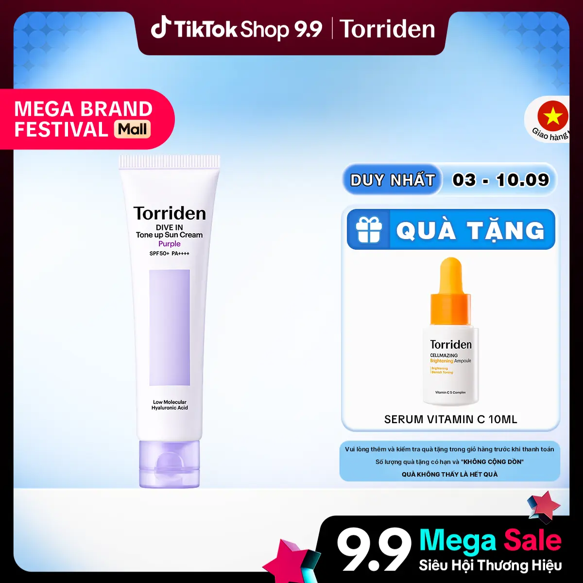 Kem Chống Nắng Torriden Dive In Tone Up Sun Cream Purple SPF50+ PA++++ 60ml