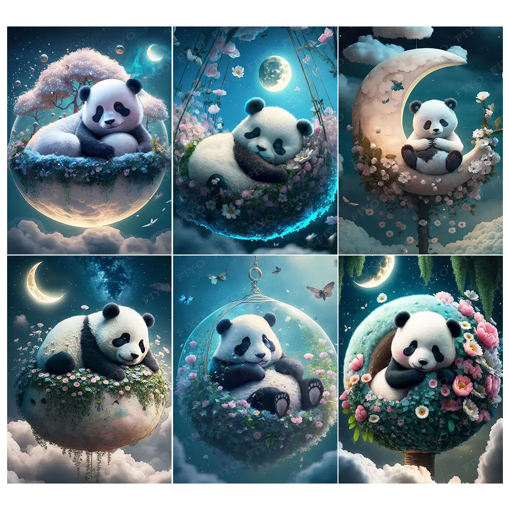 Fantasy Panda Velvet Diamond Painting 2023 New Animals Diamond Mosaic Embroidery Moonlight Tree Of Life Cradle Boat Home Decor