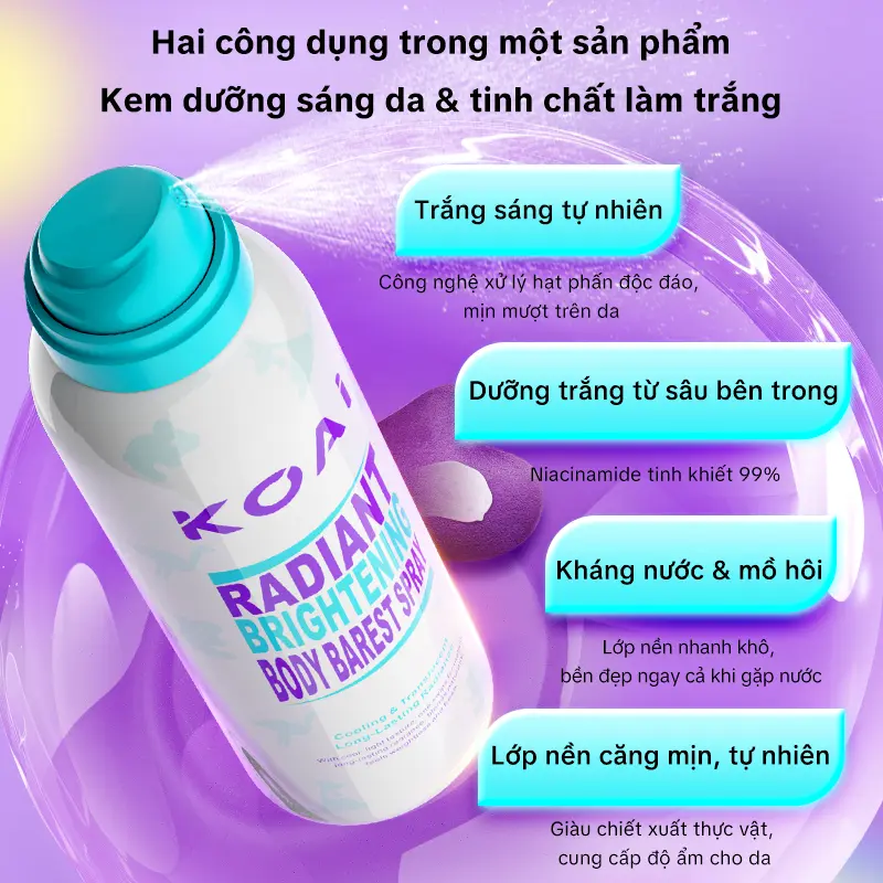 [FLASH DEAL]  Xịt dưỡng thể trắng sáng da Koai 200ml – Niacinamide giúp dưỡng trắng, nâng tông tự nhiên; chống nước và mồ hôi hiệu quả | BigBuy360 - bigbuy360.vn