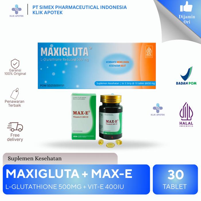 max 1 glutathione Promo MAXIGLUTA + MAX E 1 Box 30Tablet/Kapsul | Mencerahkan serta  Melembabkan Kulit Dari Dalam I Glutathione 500mg + Vitamin-e 400iu - Kota  Bandung - Klik.apotek