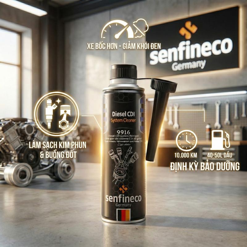 Senfineco Vệ Sinh Kim Phun Dầu 9916 - Khắc Phục Xe Yếu Khói Đen Hao Dầu Định Kỳ 10.000km Tăng Công Suất Mô Men Xoắn Cải Thiện Khí Thải
