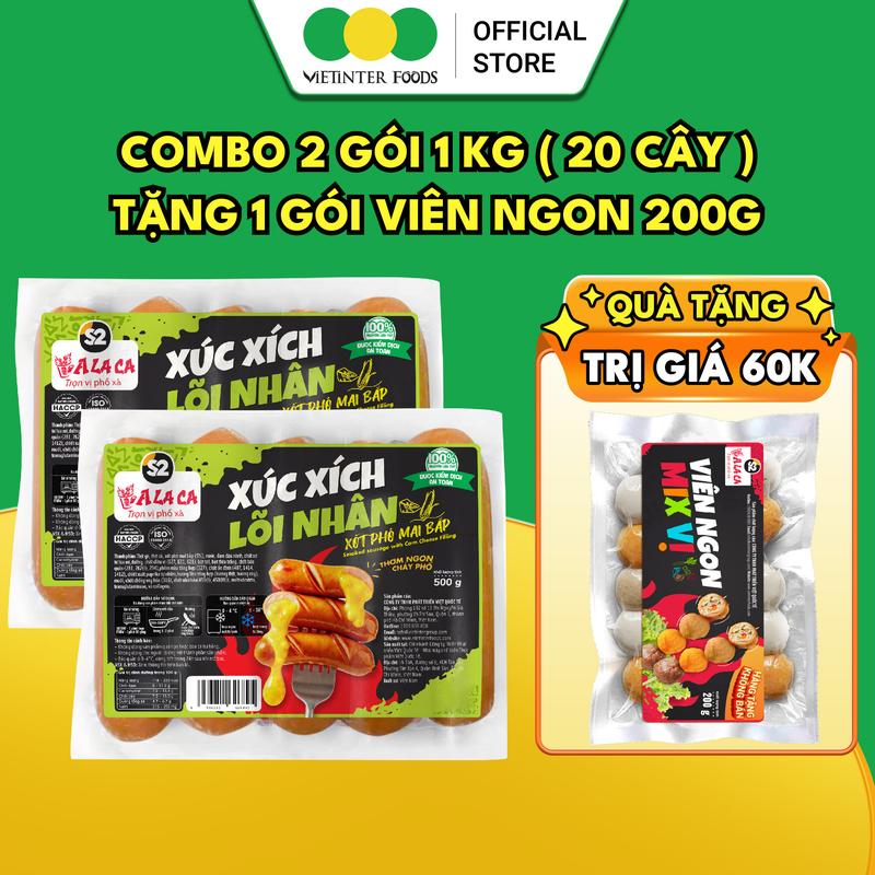   Mua 2 tặng 1  Combo 2 Gói Xúc Xích Lõi Nhân Phô Mai Bắp Xúc Xích Tươi Thương Hiệu ALACA Vietinter Foods 1KG  Gói 500GR  