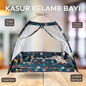 kasur bayi plus  fiber motif roket biru Bayi Baru lahir Bayi Balita Cewek Cowok bunda empuk Kelambu Nyamuk
