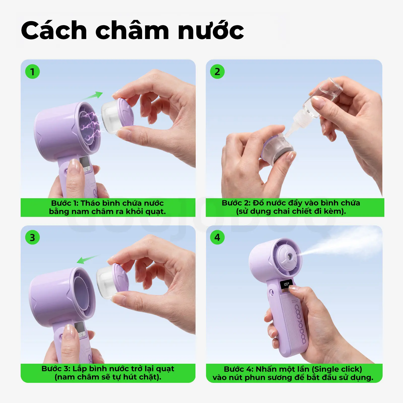 [GOOJODOQ*KOC/KOL] COMBO Quạt cầm tay phun sương tặng sạc dự phòng,luồng gió mạnh,góc gập lên đến 100 độ,100 mức độ gió ,Dây đeo có rảnh tay | BigBuy360 - bigbuy360.vn