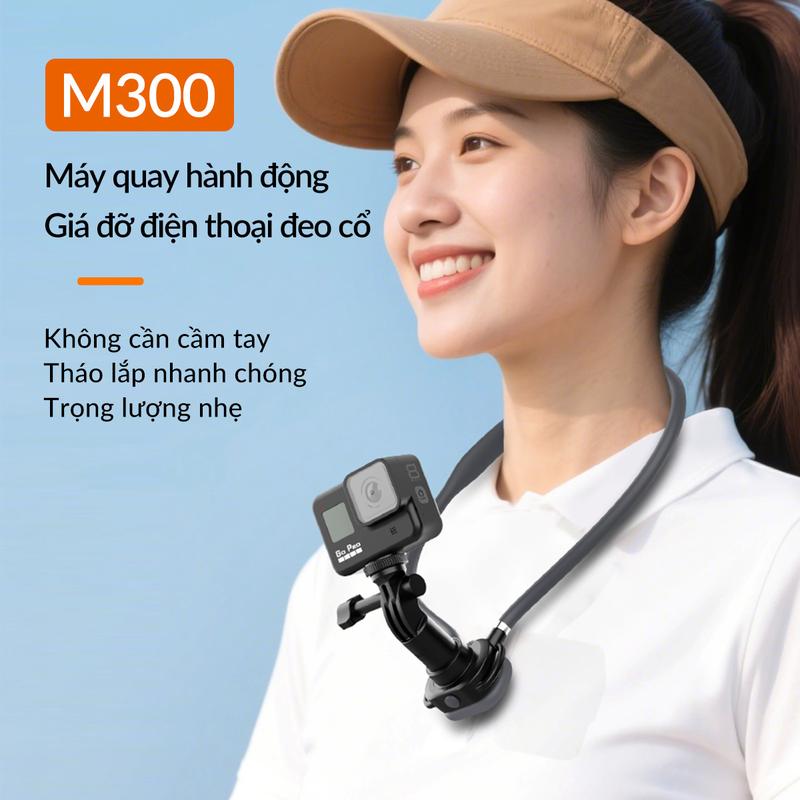 WEMI Giá đỡ điện thoại chống rung đeo cổ M300 phù hợp với điện thoại iPhone và Android lý tưởng cho việc phát trực tiếp quay vlog góc nhìn thứ nhất và chụp ảnh thể thao.
