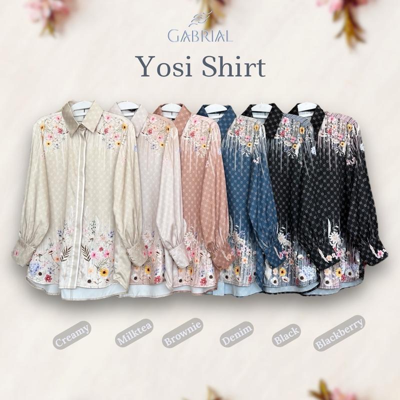 Gabrial YOSI SHIRT Atasan Wanita Exclusive Monogram Printed Limited Gabrial Hijab top Silk Silky Glow Kancing Cantik floral bloom series 4