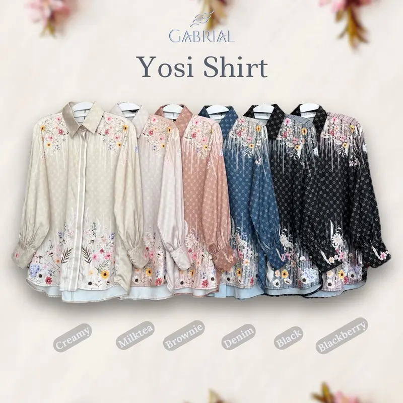 Gabrial YOSI SHIRT Atasan Wanita Exclusive Monogram Printed Limited Gabrial Hijab top Silk Silky Glow Kancing Cantik floral bloom series 3