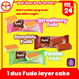 Fudo Layer Cake - Isi 24pcs, Strawberry, Coklat, Pandan, Softcake, Cemilan keluarga Cream Kue Food Frozen Makanan Pancake Manis Chocolate Krim