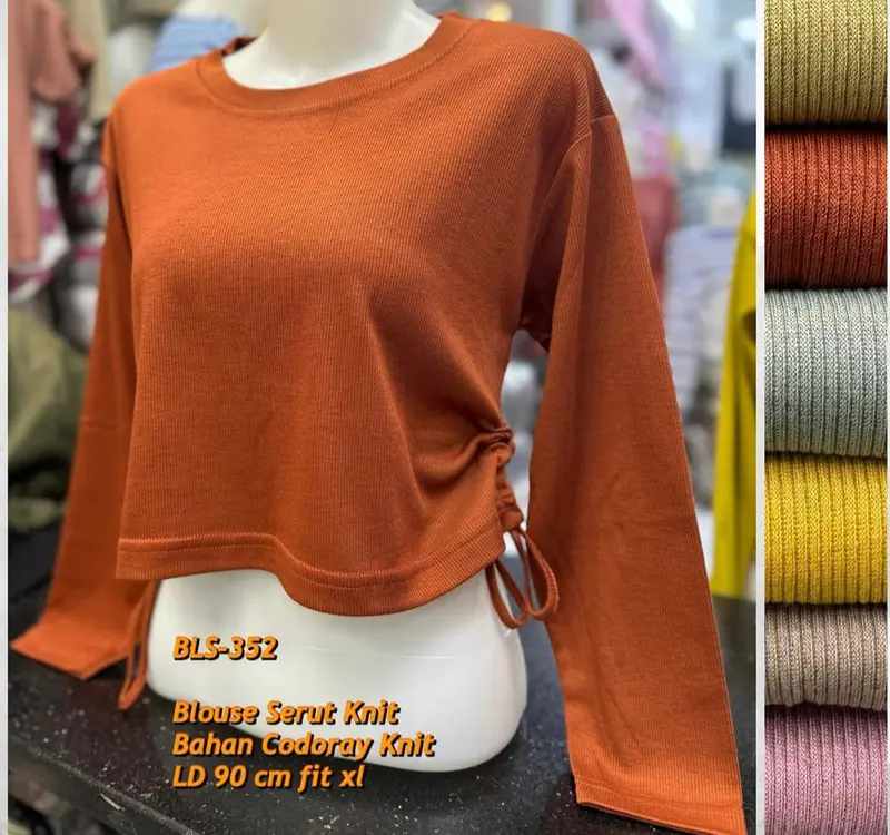 Ourhabit-Blouse Serut Knit Rib Premium-Krop Top Perempuan-Atasan Perempuan Dewasa 1