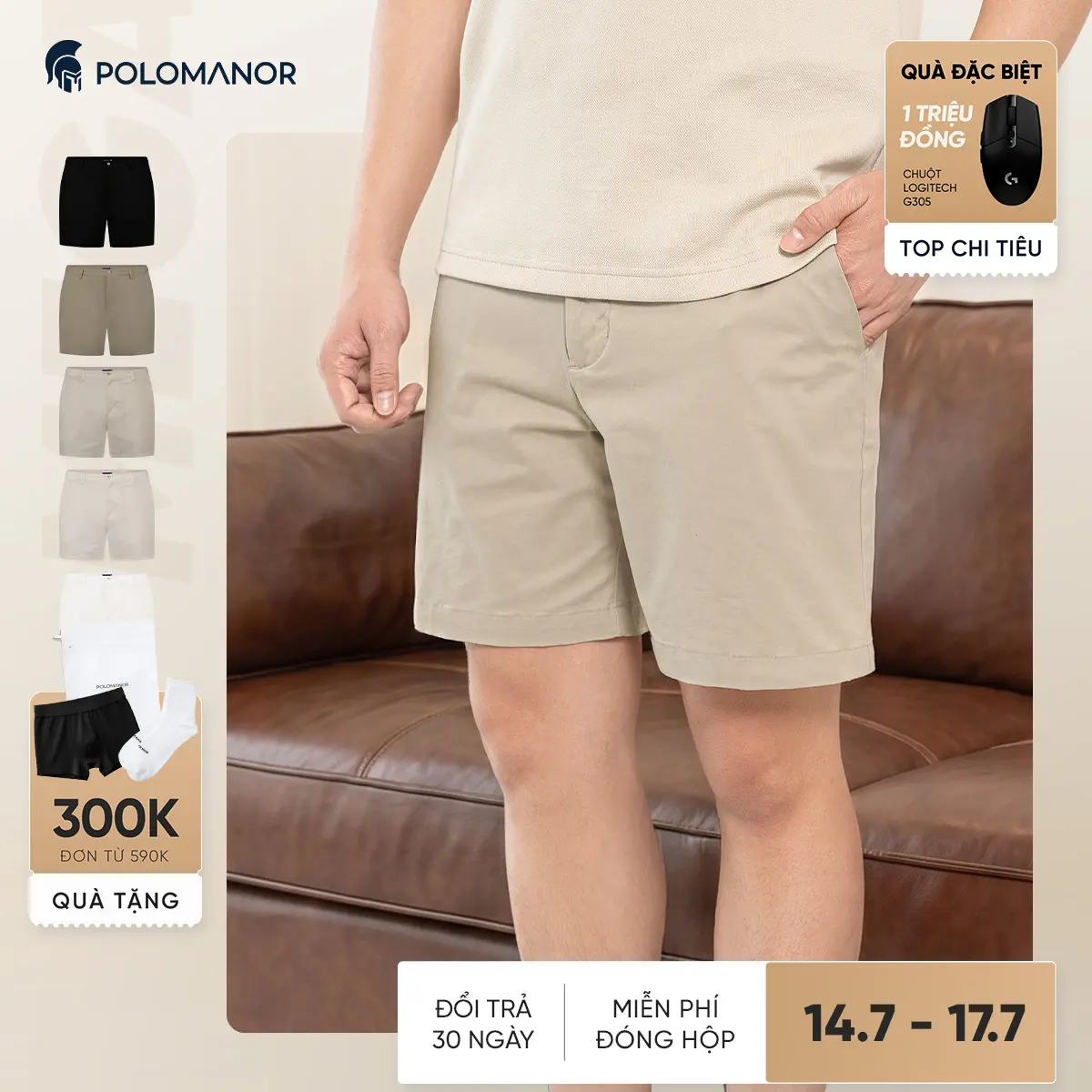 [BEST SELLER] Quần short kaki nam ngắn POLOMANOR vải kaki xuất xịn, lưng đai thun, co giãn 2 chiều, chuẩn form Menswear Cargo Quần Lửng
