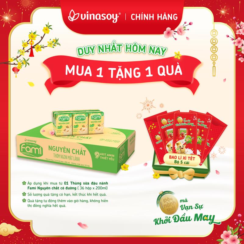 Thùng sữa đậu nành Fami Nguyên chất có đường 36 hộp x 200ml
