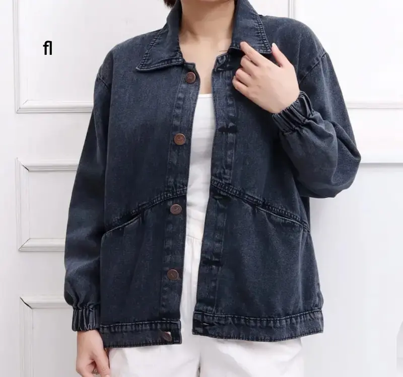 JAKET JEANS WANITA OVERSIZE/outfit jeans cewek /Outer Santai Denim Kancing Panjang Vintage 3