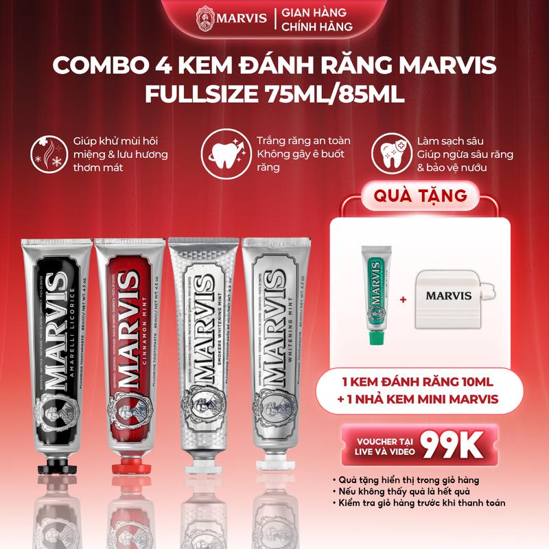 Mua 4 Nhận 5 Combo 4 Kem đánh răng Marvis Fullsize 75ml 85ml IH