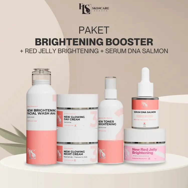 LS SKINCARE BUNDLING GLOWING SET PAKET LENGKAP BOOSTER EKSTRA RED JELLY DAN SERUM DNA SALMON (ELSTM)