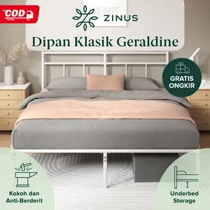 Zinus Tempat Tidur Ranjang Besi Geraldine / Warna Putih / Dengan Sandaran / Easy Assembly / Tinggi  30cm Furniture [COD]