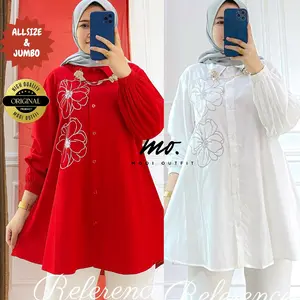 Tunik bordir wanita jumbo ld 110 120 130 140 Atasan kemeja viral lengan panjang kekinian murah