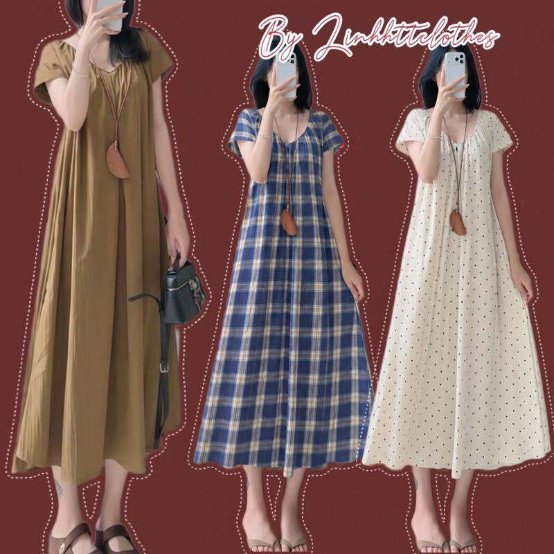 CỔ V • ĐẦM DÁNG SUÔNG GIÓ MỀM CÓ TAY CÓ TÚI SƯỜN THỜI TRANG NỮ Linhhttclothes