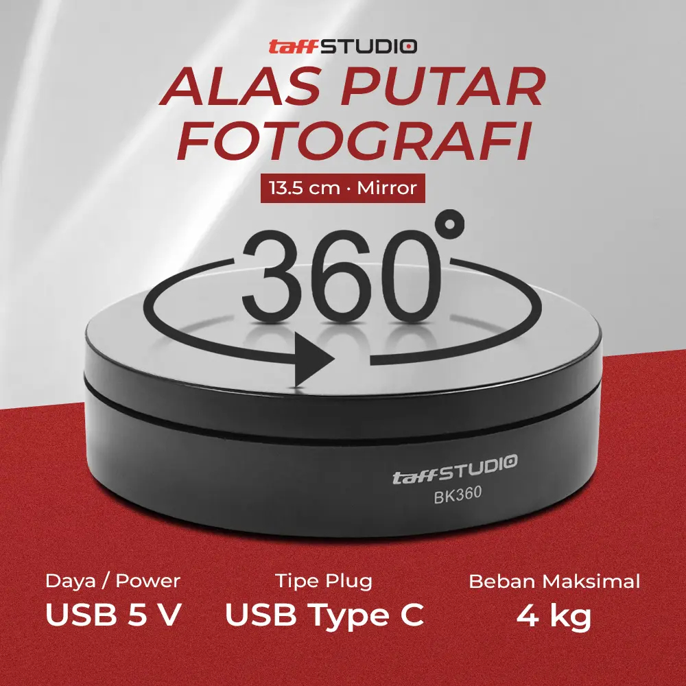 TaffSTUDIO Alas Putar Fotografi Rotating Display Stand Base 13.5cm Mirror - BK360 - Black