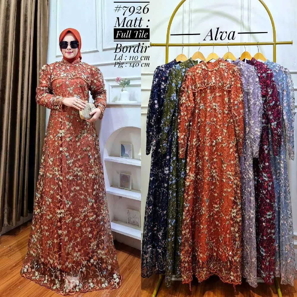 zivanya dres Muslim Tile Organza Gamis Pesta Wanita Mewah Bordir
