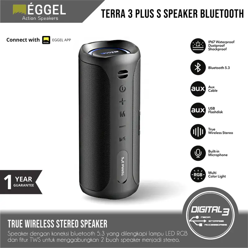 EGGEL Terra 3 PLUS S 3+S Speaker Bluetooth Wireless IP67 TWS Call AUX 0