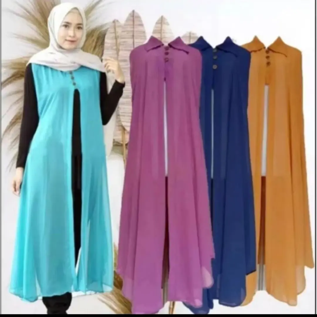 Long outer ceruti/cardigan babydoll/outer hijaber/outer kekinian Ceruty Wanita Remaja Kardigan