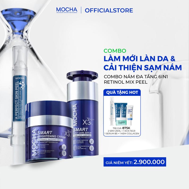 Combo Retinol Mix Peel+ Combo Kem Giảm Sạm Nám Chuyên Sâu MOCHA & Tinh Chất Làm mờ thâm Nám từ Tầng Sâu Thương Hiệu: Mocha.