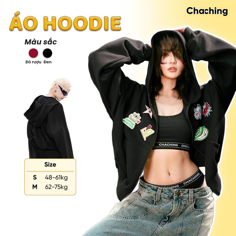 Áo Khoác Nỉ Unisex Hình Thêu Nổi Logo ChaChing, Áo Khoác Nỉ Nam Nữ Hoodie Zip Form Oversize Chất Liệu Nỉ 2 Da Dày Dặn, Giữ Ấm Tốt, Thoáng Khí