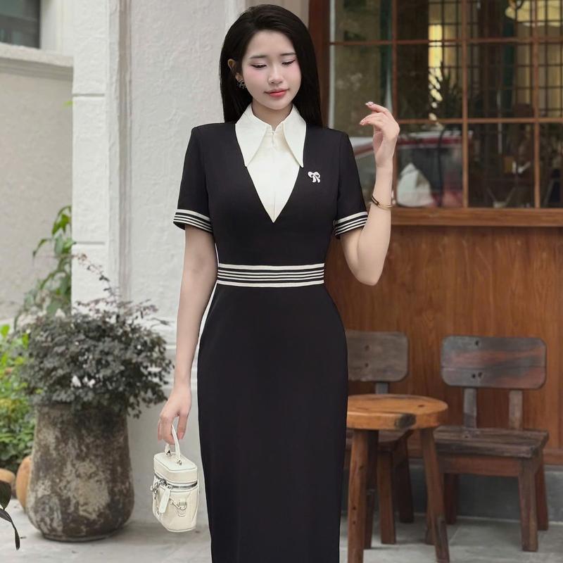 Váy Đầm Thiết Kế Ella Desgin dành cho nữ kiểu dáng váy bút chì suông phối cổ bẻ màu trắng kem ( tặng kèm chamr nơ ) phù hợp mặc đi làm , đi chơi , có bigsize B12